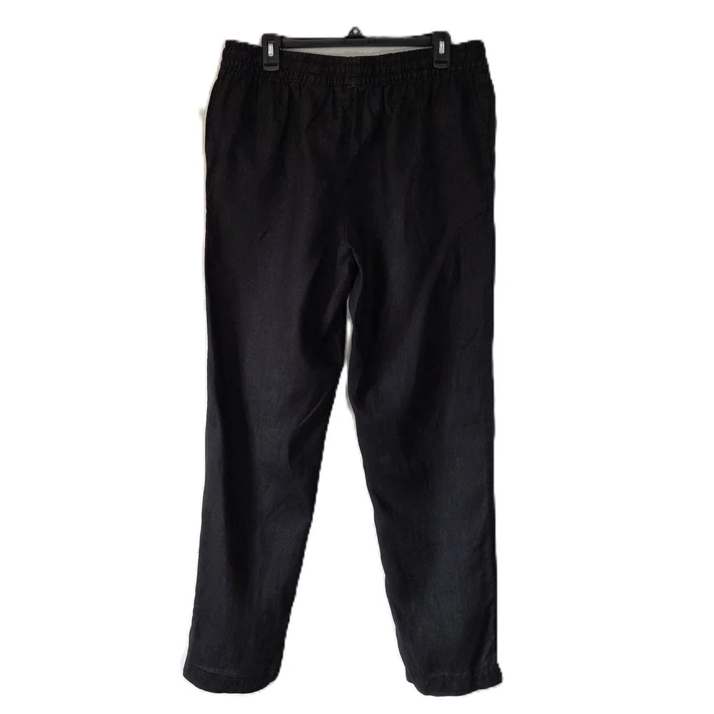 H&M Linen Women's High Rise Tapered Pants - Size Large, Black Drawstring